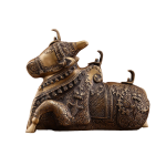 Pure Brass Nandi Statue | 8" x 11" x 6" | 5.5 kg | Intricate Carving | Three Shiv Lings | Matte Gold Finish | Traditional Hindu Temple Art | Jaipurio